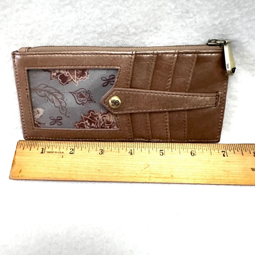 Hobo Linn Brown Leather Credit Card Holder Euro Slide Case Slim Wallet ID Window